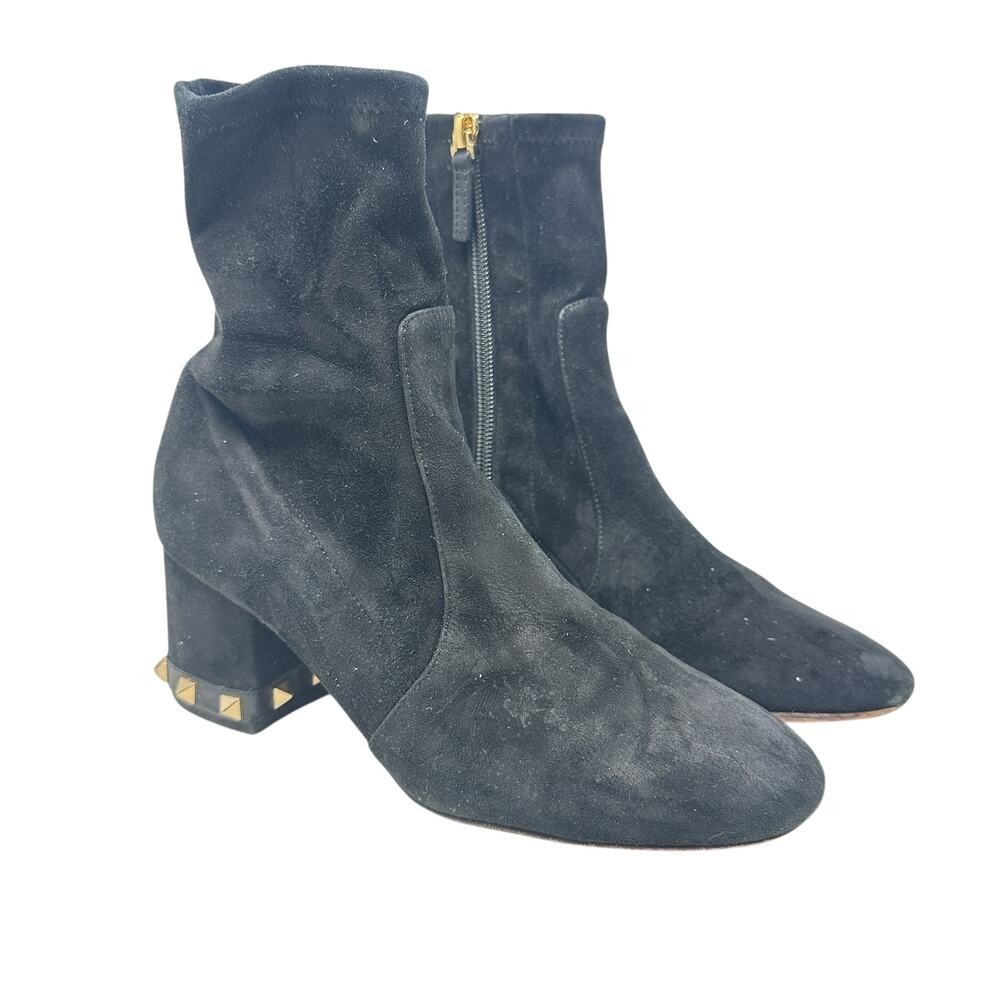 Valentino Garavani Rockstud Boots Booties Suede Black Size 36.5 US 6.5